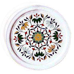 White Marble Carved Circular Table Top